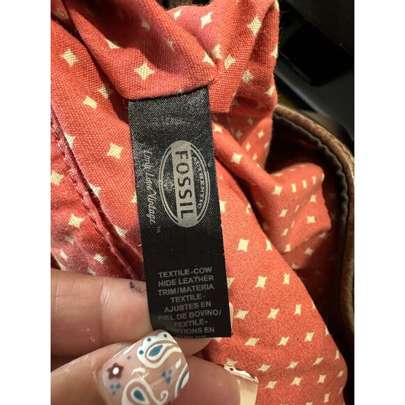 Fossil Key-Per Quilted Floral Fabric Cow Hide Leather Trim Shoulder Bag Tote - Picture 7 of 8